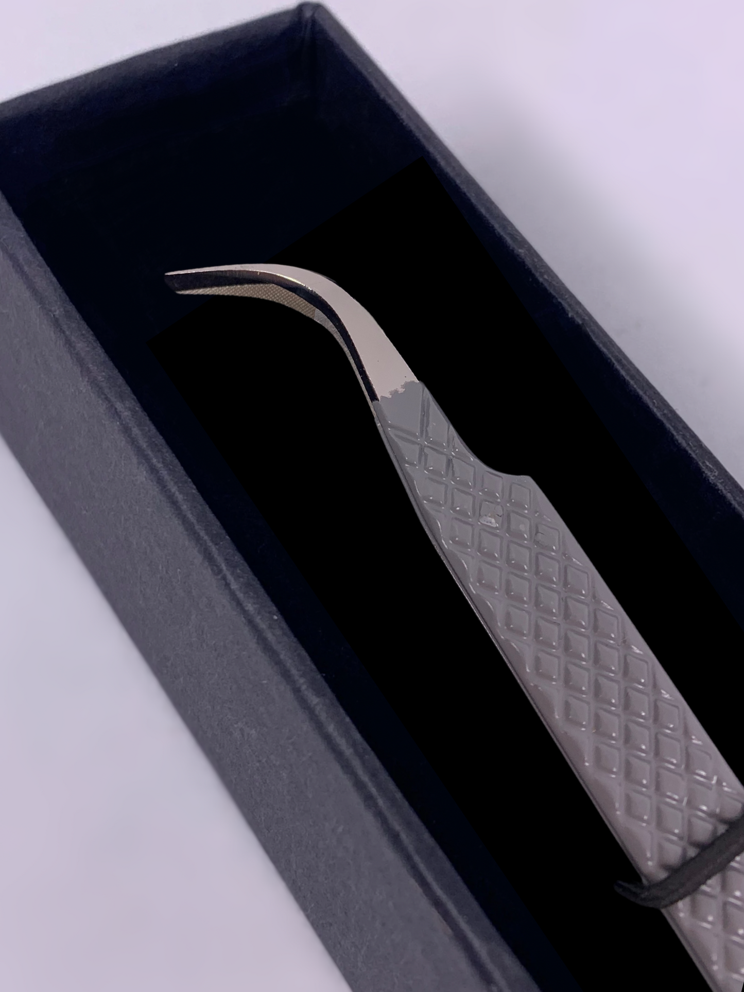 Grey Curved Tip Tweezer - Silver Tip