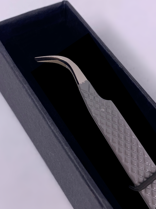 Grey Curved Tip Tweezer - Gold Tip
