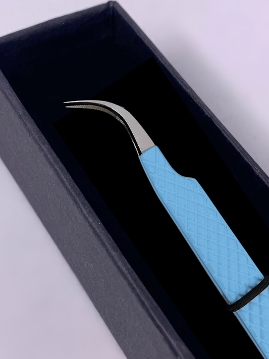 Blue Curved Tip Tweezer - Silver Tip